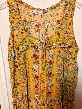 Floral Yellow Sleeveless Tassel Tank